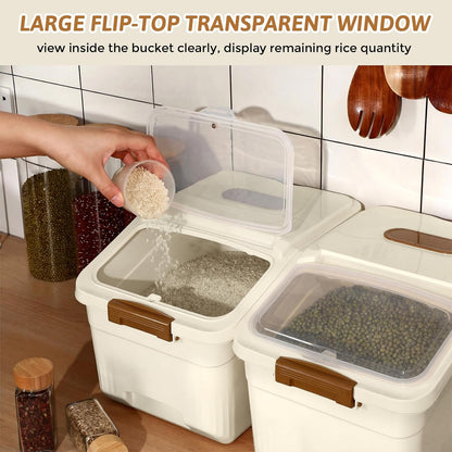 Blushtier 4 Pack Large Rice Storage Containers 30 Lbs Airtight Flour Container with Seal Locking Lid and Measuring Cup Kitchen Dry Food Storage Bins for Cereal Sugar Beans(Transparent White)