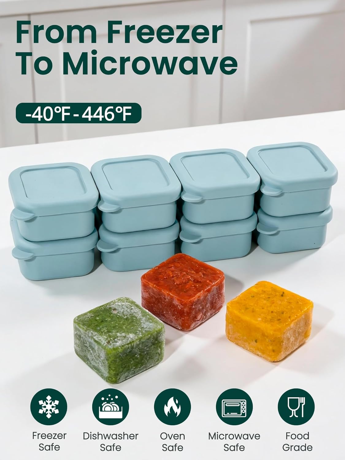 8 PCS 2 Cup Silicone Freezer Molds With Lid, Reusable Silicone Soup Freezer Tray for Meal Prep, Food Storage Containers for Freezing Sauces, Stews, Ice Cream (Blue)
