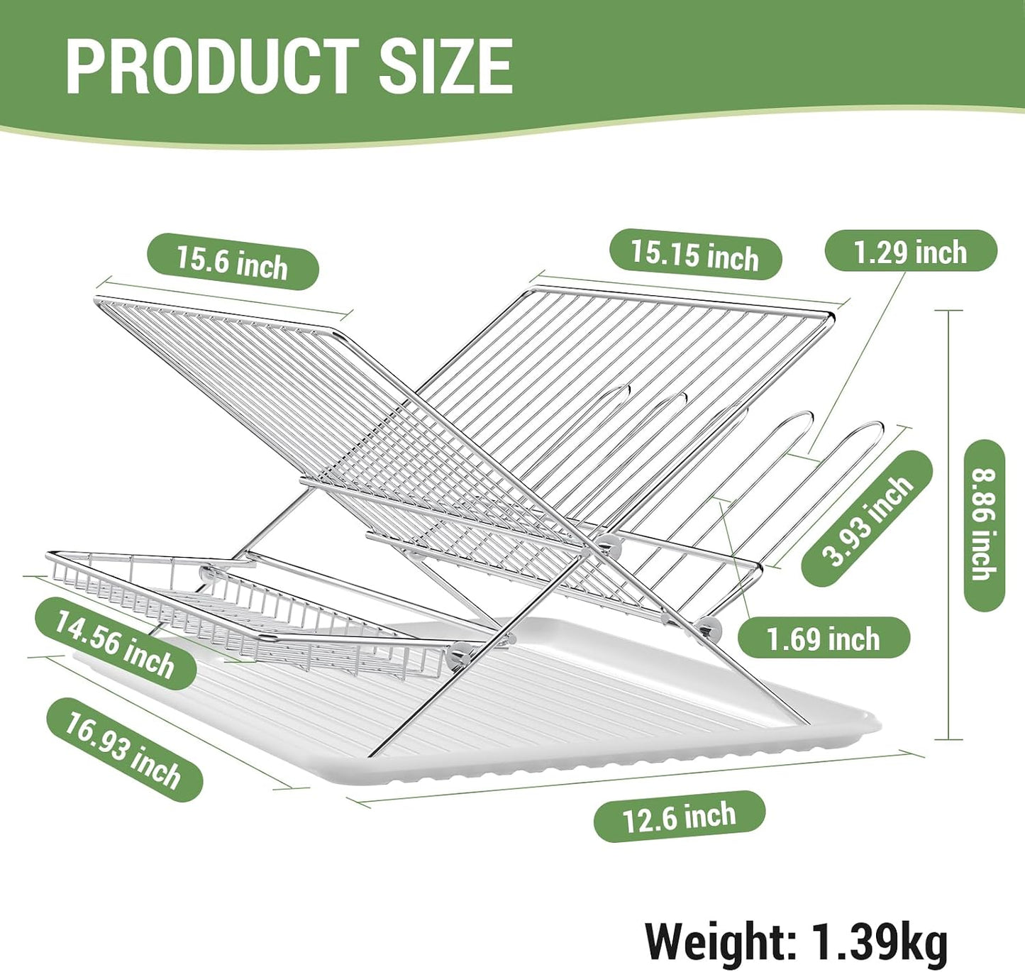 Expandable Over The Sink Dish Drainer Drying Rack, Stainless Steel Metal, Small Adjustable Dish Drainer Drying Rack for Kitchen Counter, Space Saving for Compact Kitchen