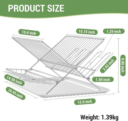 Expandable Over The Sink Dish Drainer Drying Rack, Stainless Steel Metal, Small Adjustable Dish Drainer Drying Rack for Kitchen Counter, Space Saving for Compact Kitchen