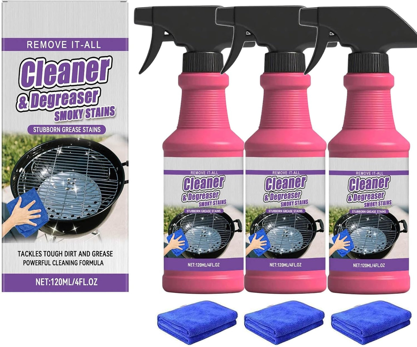 Fast-Acting Heavy-Duty Grill Degreaser Spray, Heavy Duty BBQ Grill Degreaser, Multi Functional Grease Remover for Outdoor Grills Effortlessly Removes Stubborn Oil & Carbon Residue (sponge)