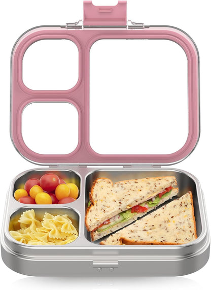 HOMEKOL Stainless Steel Bento Lunch Box, 3-Compartment Leak-Proof Lunch Container for Kids & Adults, BPA/BPS-Free 304 Metal Food Box, Dishwasher Safe, Clear Tritan Lid, Green (Not Insulated)