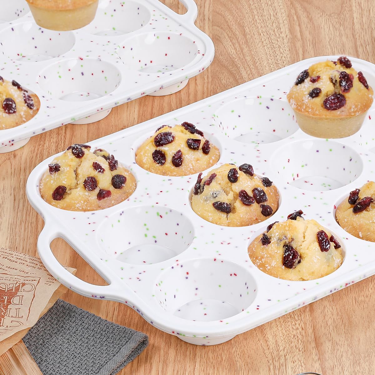 CAKETIME Mini Muffin Pan, Metal Reinforced Frame Mini Cupcake Pans 24 Cups Nonstick Muffin Silicone Molds with Handle for Baking Muffins, Cupcakes, Egg Bites 2 Pack