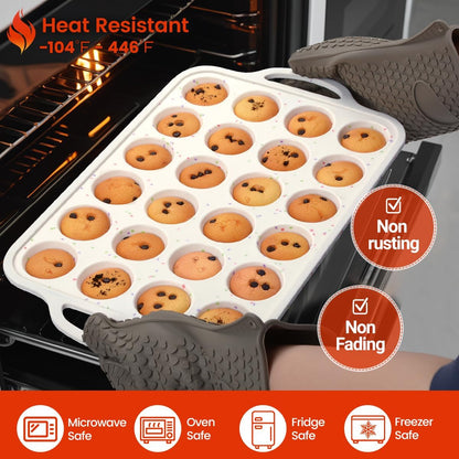 CAKETIME Mini Muffin Pan, Metal Reinforced Frame Mini Cupcake Pans 24 Cups Nonstick Muffin Silicone Molds with Handle for Baking Muffins, Cupcakes, Egg Bites 2 Pack