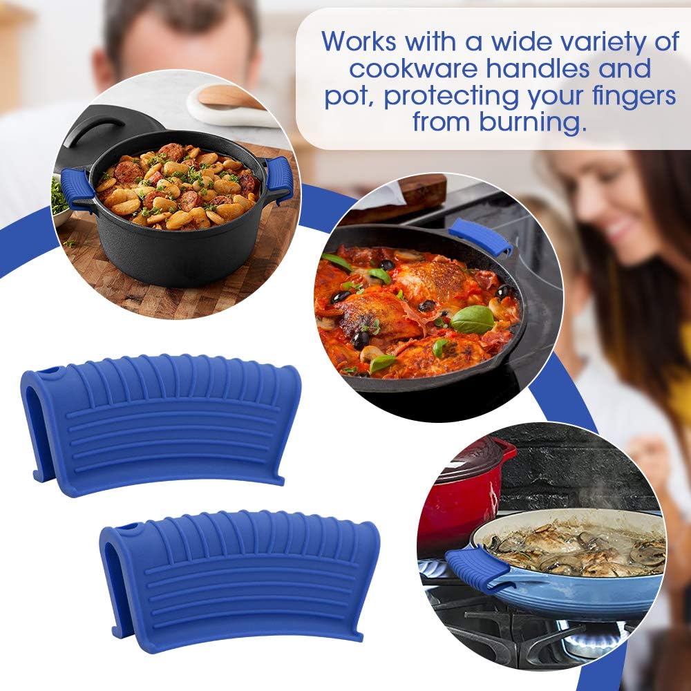 Silicone Assist Hot Pan Handle Holder Hot Skillet Handle Covers Pot Holder Sleeve Cast Iron Skillets Nonslip Heat Resistant for Enameled Griddles Casserole Frying Pans Cookware(4PACK/Black)