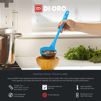 DI ORO Silicone Ladle - Soup & Serving, 600F Heat Resistant, Black