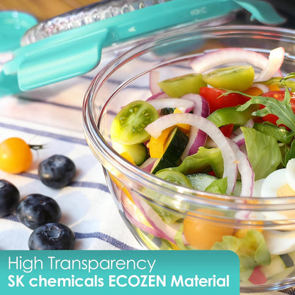 WHALEHOUSE Clear Eco-friendly SK chemicals ECOZEN Salad Container, 33OZ Portable Plastic Salad Bowls with Lid & Snack Tray, Leak-Proof Dressing Container, Reusable Fork, Lunch Box for Meal Prep (Pink)