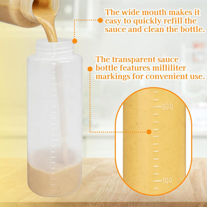 Uyuxxu 8 oz Plastic Condiment Squeeze Bottles,Multipurpose Squirt Bottles,Clear Sauce Bottle with Lids for Dressing,Ketchup,Grilling,Syrup,BBQ Sauce