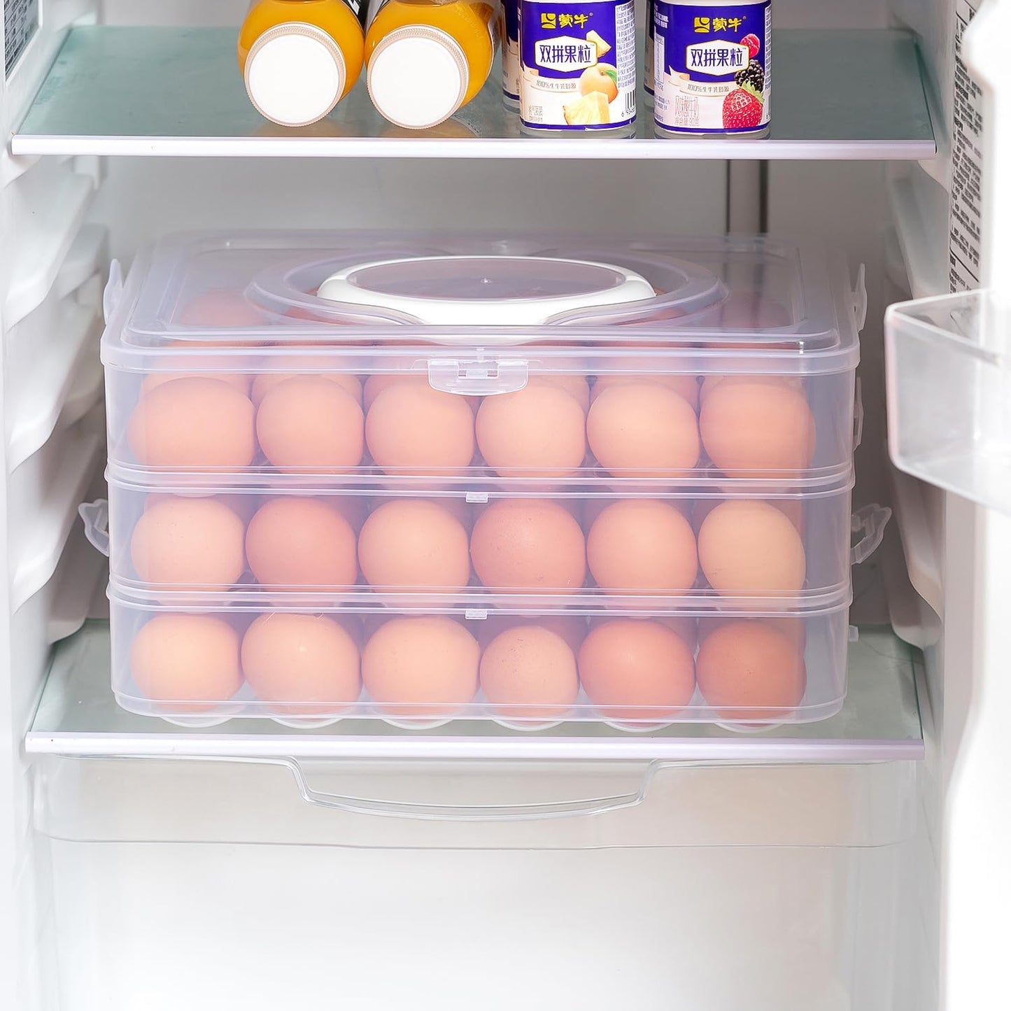 Sooyee Egg Holder for Refrigerator, 3-Layers 72 Deviled Egg Tray with Lid Egg Carrier Box Dispenser Container with Handle for Eggs 72 Count