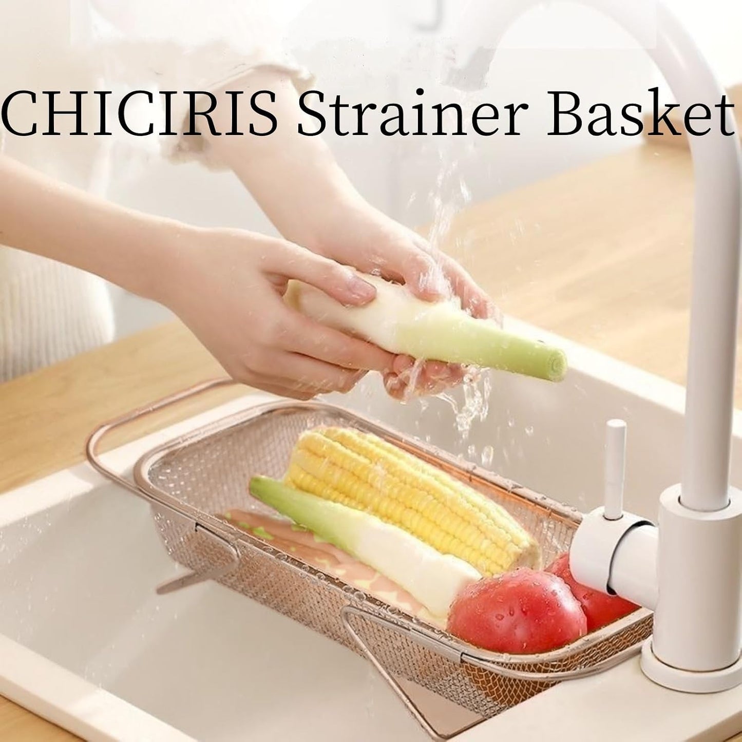 Stainless Steel Sink Strainer, Mesh Drain Basket with Grip Handles for Straining Vegetables Draining Fruits Kitchen Use