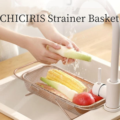 Stainless Steel Sink Strainer, Mesh Drain Basket with Grip Handles for Straining Vegetables Draining Fruits Kitchen Use