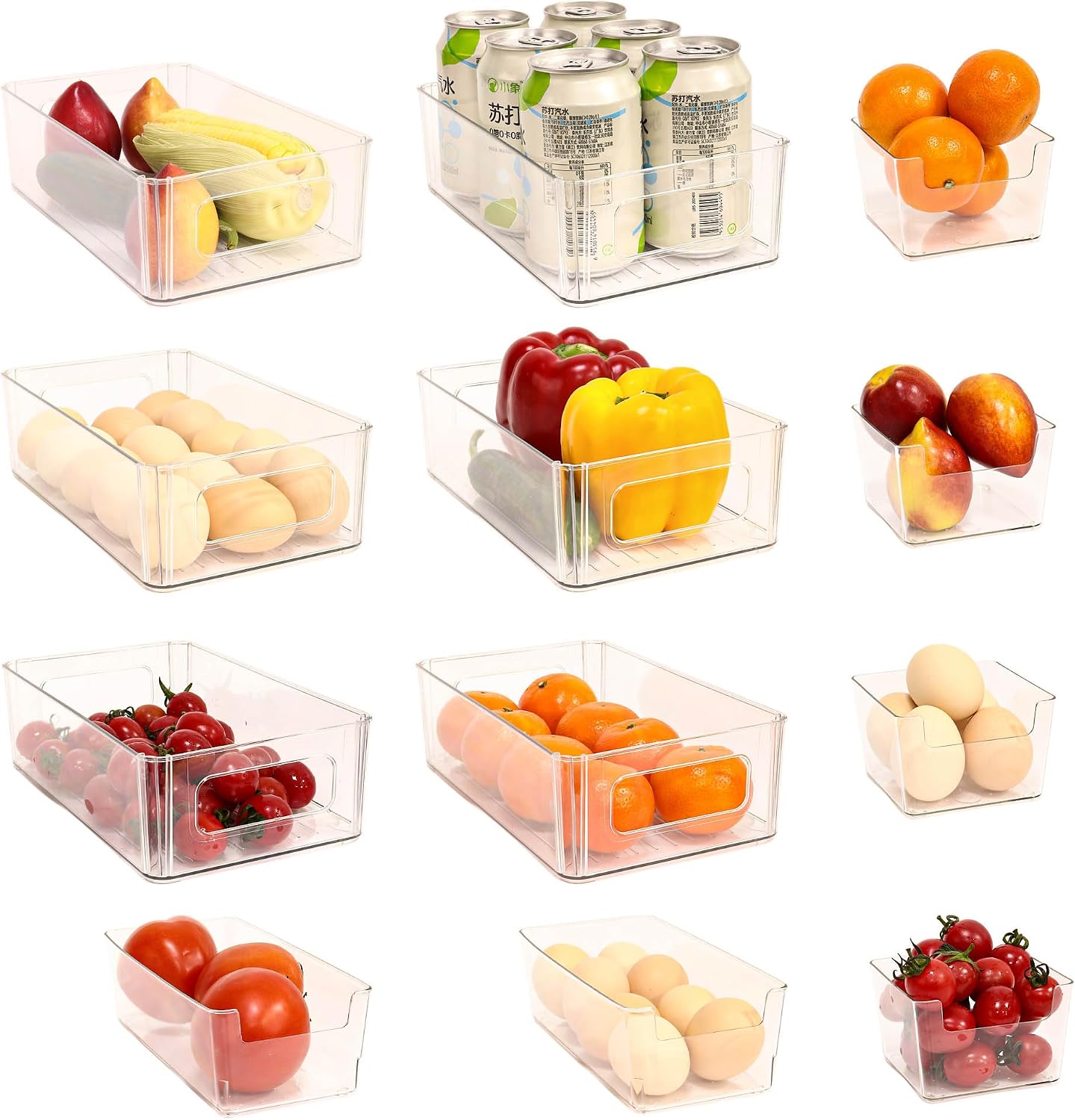 Refrigerator Organizer Bins 12 Pack Stackable Fridge Organizers with Handles Clear Freezer Storage Containers for Pantry, Cabinets,Shelves, Drawer – BPA-Free Plastic Kitchen Organizers
