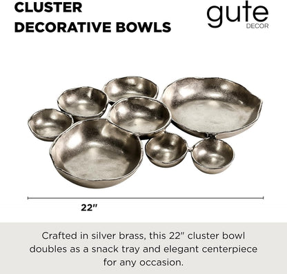 9 Cluster Decorative Bowls Bright Gold Brass Snack Tray Bowl Chip & Dip Serving Piece Strong Brass Centerpiece Beautiful Room Accent & Entertaining Parties Home Decor Wedding Gifts 22 Inch Decorative