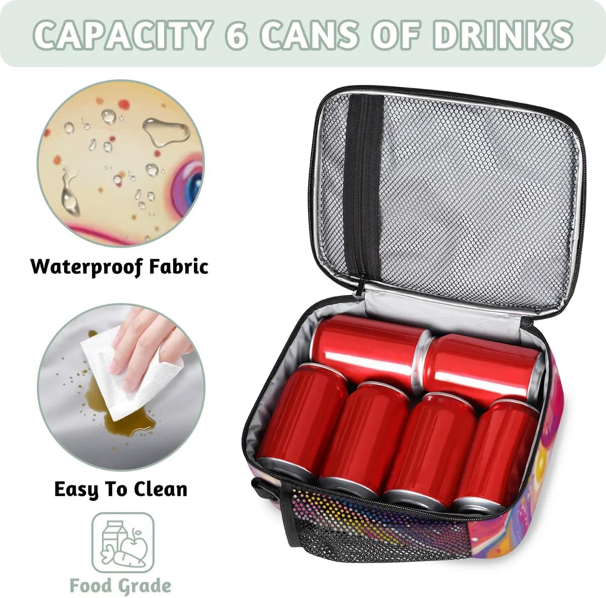 Insulated Lunch Box for Girls Kids Axolotl Lunch Bags Reusable Portable Lunchbox with Adjustable Shoulder Strap and Water Bottle Holder for Work School Travel