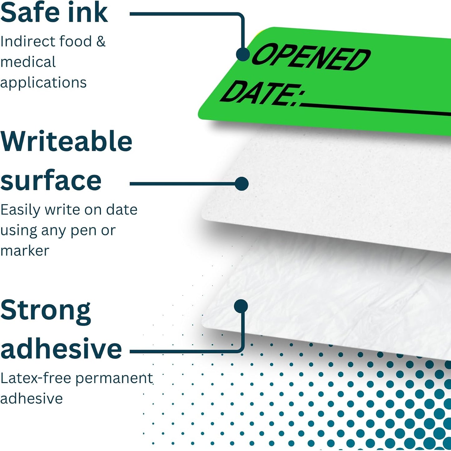 Opened Date Labels for Medical, Food & Lab Use - 800 Fluoro Green Write-on Small Stickers (12mm x 40mm / 0.5" x 1.5") in Dispense Box. Strong Latex-Free Adhesive & Indirect Food/Medical Safe Ink
