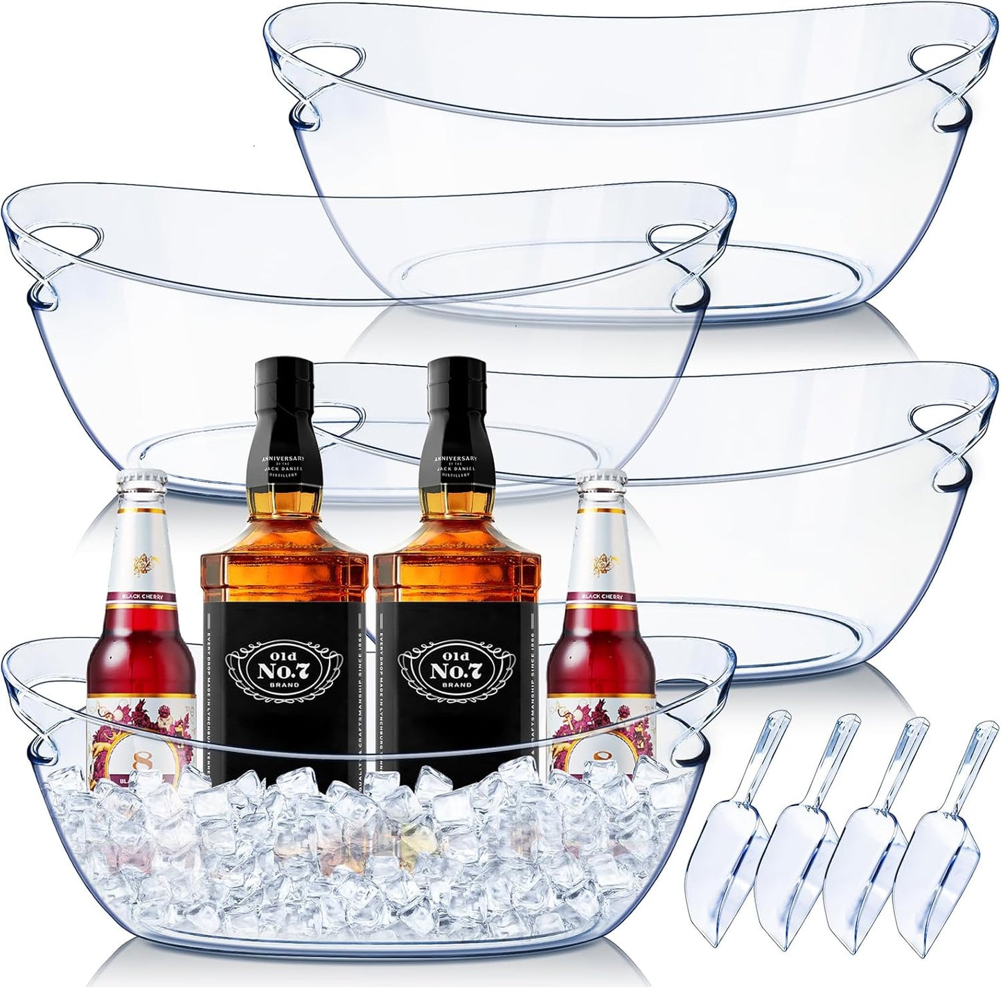 Emycool Ice Bucket, 5.5L Large Ice Buckets for Parties and Freezer, Plastic Beverage Tub for Cocktail Bar with Scoops for Wine, Champagne, Beer (4PCS)