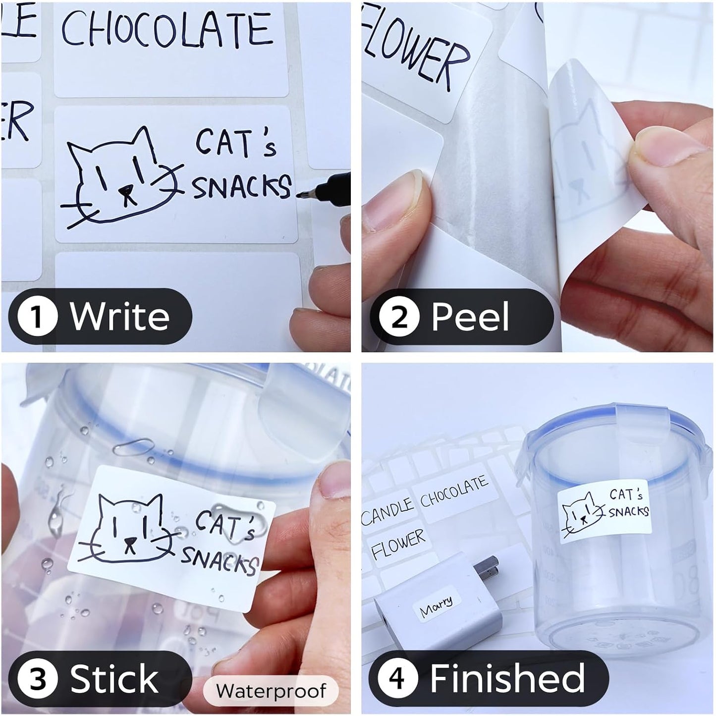 JIEHENG 170Pcs Black Removable Labels for Jars,for Storage Bins,for Food Containers with 2 Liquid Chalk Marker(Black)