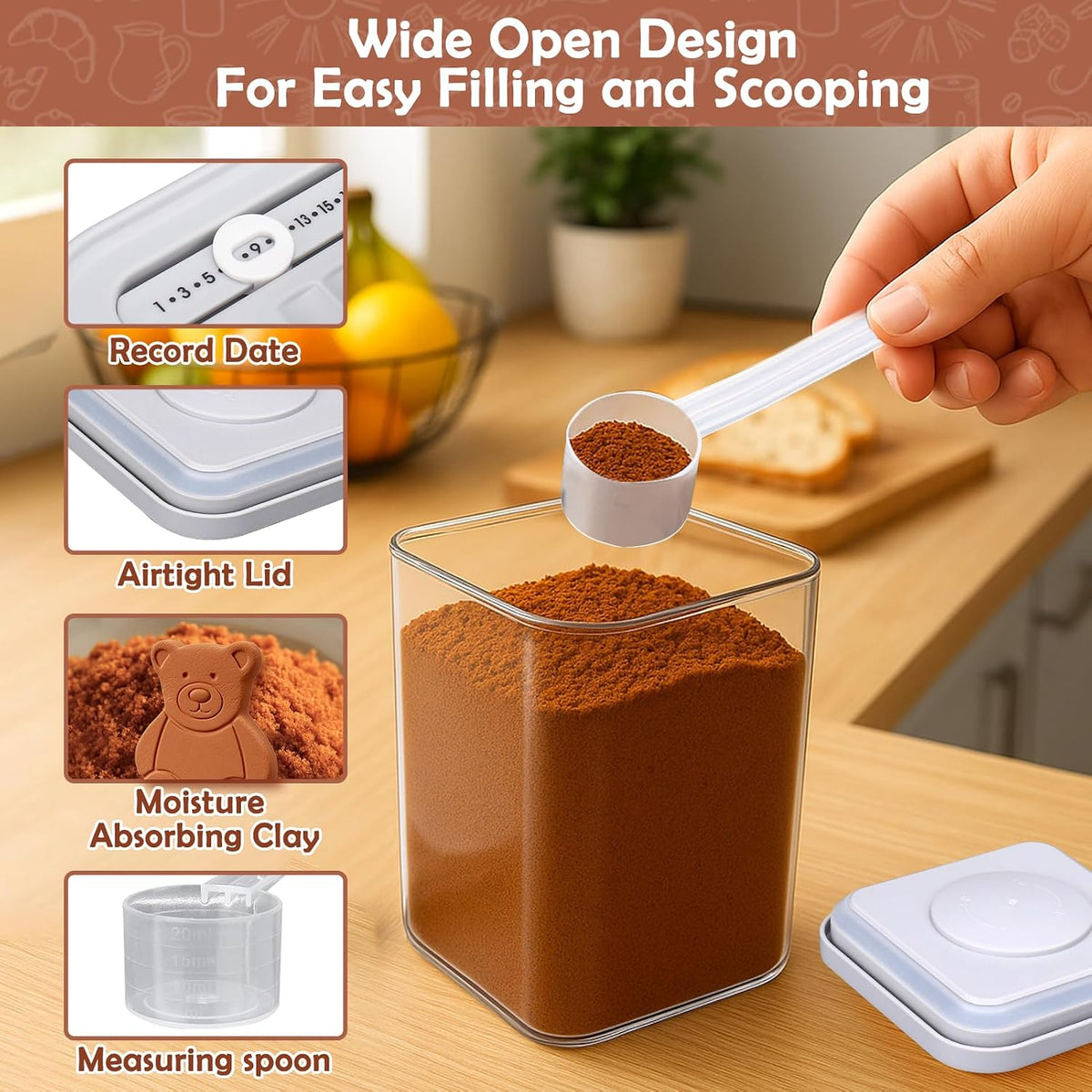 Mity rain Airtight Brown Sugar Container 2.8Qt/2600ml - Moisture-Proof Kitchen & Pantry Brown Sugar Keeper Container Airtight Saver Storage for Flour, Baking Supplies, Coffee with Locking Lid