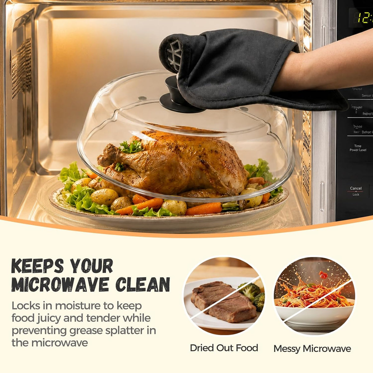 10" Glass Microwave Splatter Cover for Food with Silicone Trivet