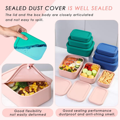 Silicone Food Storage Containers, Set of 3 Rectangular BPA-Free Silicone Lunch Box Containers with Lids, Airtight, Leak-Proof, Freezer, Microwave & Dishwasher Safe (10.2oz, 23.6oz, 44oz)