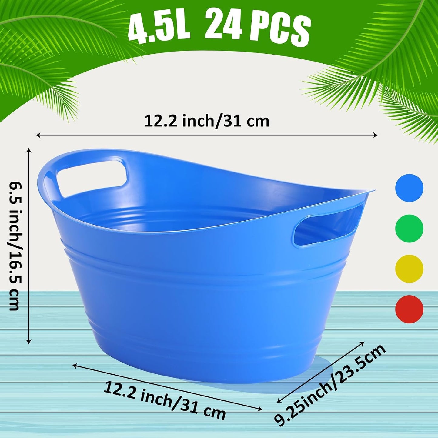 Norme 24 Pcs Oval Storage Tub with Handles, 4.5l Plastic Ice Buckets Bulk for Wine Beer Champagne Drink Cooler Beverage Storage Tub for Parties BBQ Weddings Party Outdoor Celebration(Blue & Red)