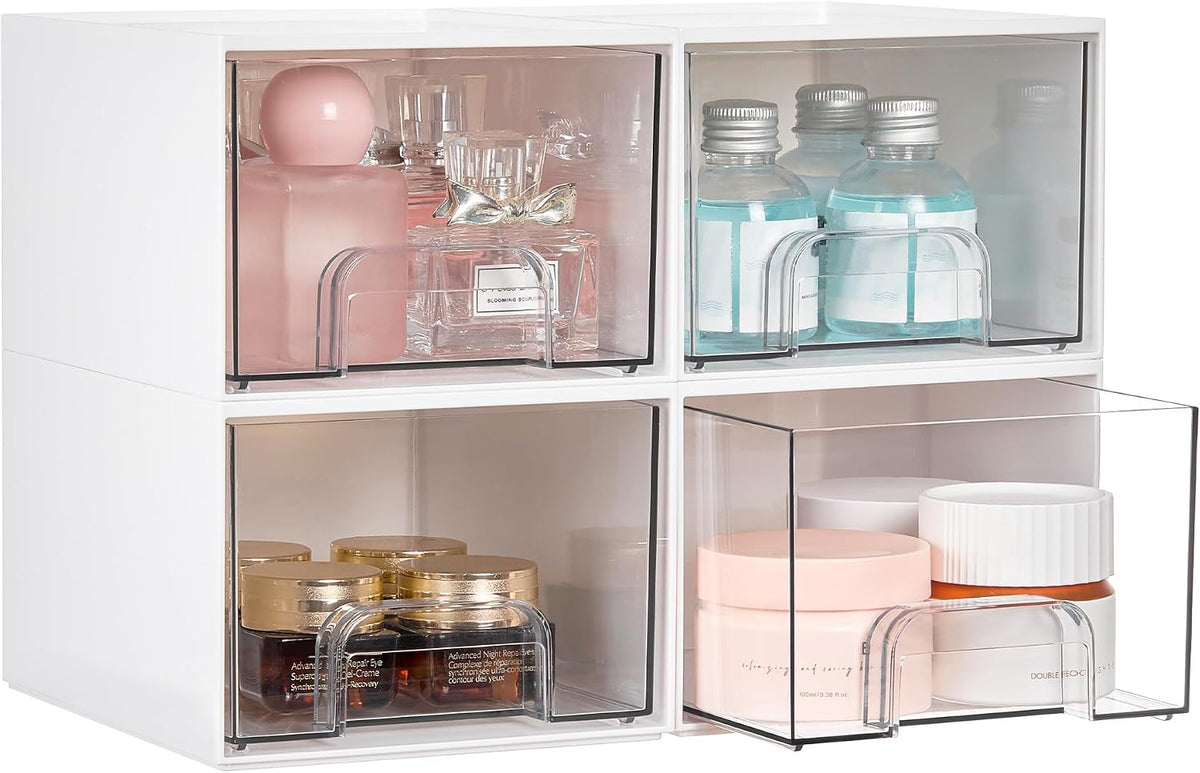 Vtopmart 10 Pack Small Clear Stackable Storage Drawers, Acrylic Bathroom Makeup Organizer, Plastic Storage Bins For Vanity, Undersink, Kitchen Cabinets, Pantry, Home Organization