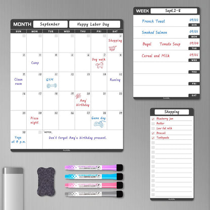 ALEZEL Dry Erase Fridge Calendar Magnetic, Greenery White Board Calendar Dry Erase for Refrigerator - Set of Vertical Monthly & Weekly Calendar for Fridge with 1 List Board, 4 Markers + Eraser