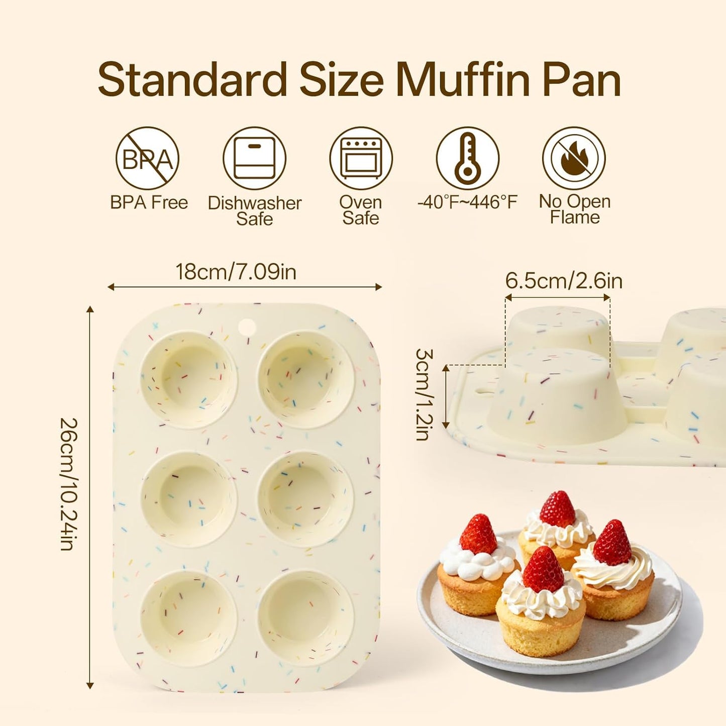 2 Pack Silicone Muffin Pan for Baking, Regular Size Nonstick Cupcake Pan, 6-Cup Silicone Muffin Tin BPA Free Dishwasher Safe, Great for Muffin Cupcake Brownie Egg Tart