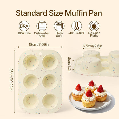 2 Pack Silicone Muffin Pan for Baking, Regular Size Nonstick Cupcake Pan, 6-Cup Silicone Muffin Tin BPA Free Dishwasher Safe, Great for Muffin Cupcake Brownie Egg Tart