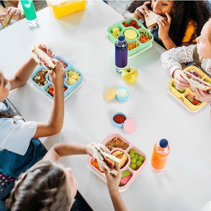Caperci Original Lunchable Snack Containers for Kids & Adults - 5 Compartments Bento Snack Boxes with 4 Leakproof Small Containers, Wheat Straw, BPA-Free, Set of 4
