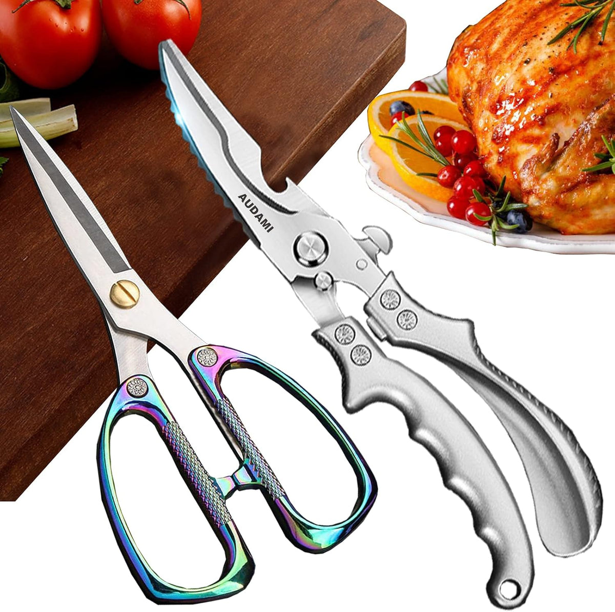2 Pack Kitchen Shears,Heavy Duty Stainless Steel All-Purpose Poultry Meat Scissors for Cooking-Dishwasher Safe