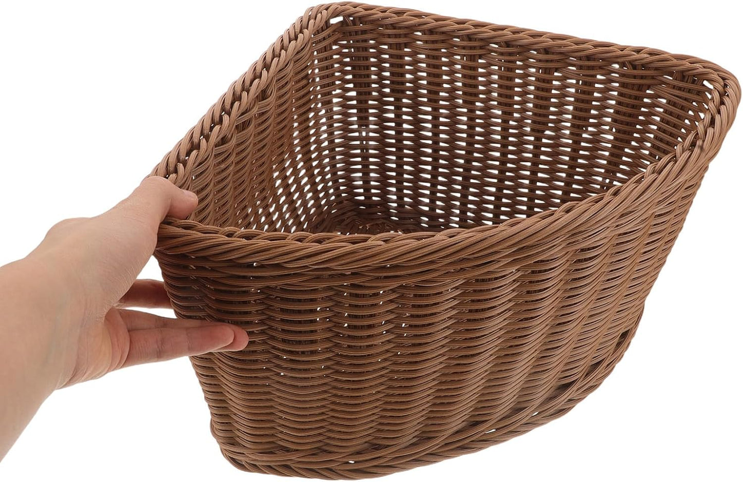 Hemobllo Corner Storage Basket, 90 Degree Triangle Countertop Organizer Bin for Kitchen Bathroom Pantry, Handwoven Plastic imitation Rattan with Metal Frame, Light Brown