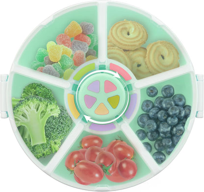 JOOPETALK Kids Reusable Rotating Snack Container with 5 Separate Compartments, Color Matching Opening Lid, BPA/PVC-Free, Dishwasher Safe, Perfect for Travel, School Lunches & On-the-Go Snacking-Purple