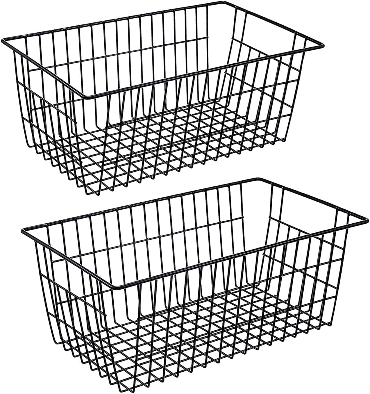 Redrubbit Wire Storage Baskets, Large Farmhouse Metal Freezer Basket Storage Organizer Bins with Handles for Kitchen Cabinets, Pantry, Closets, Bedrooms, Bathrooms, Set of 6, White