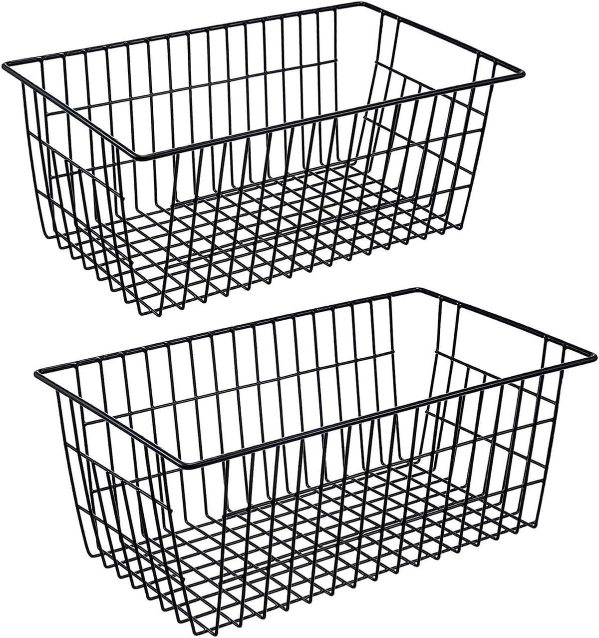 Redrubbit Wire Storage Baskets, Large Farmhouse Metal Freezer Basket Storage Organizer Bins with Handles for Kitchen Cabinets, Pantry, Closets, Bedrooms, Bathrooms, Set of 6, White