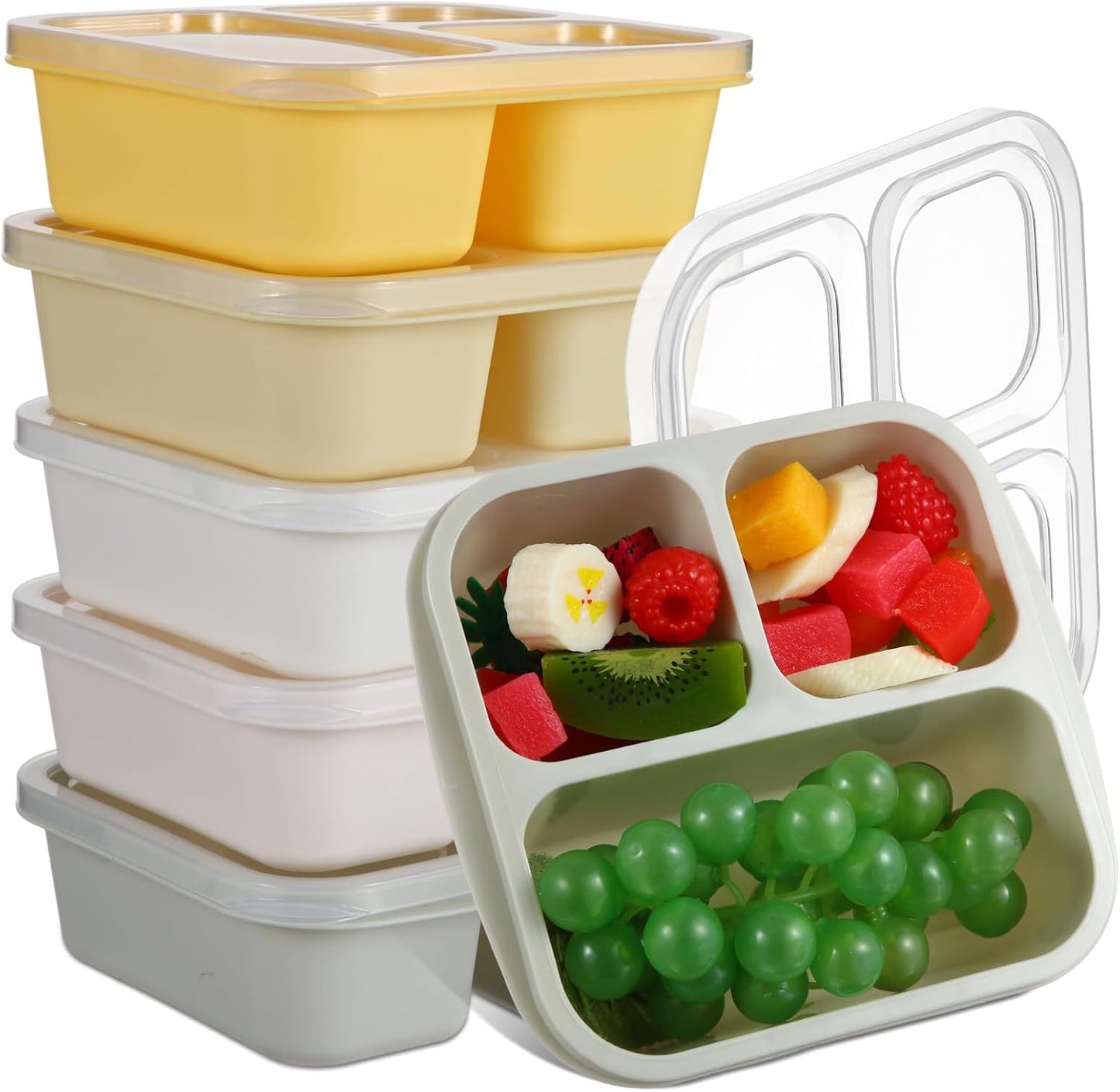 Honeydak 5 Pack Snack Containers 3 Compartment Bento Snack Boxes Divided Meal Prep Containers with Lids Reusable Adults Lunch Food Storage Box for School Work Travel(Elderberry)
