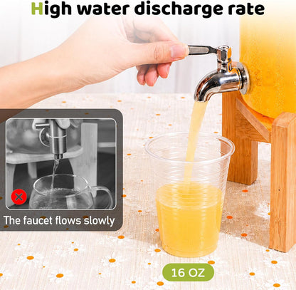 MOBYKE 2 PCS 1.1 Gallon Drink dispenser, Large Water Glass Beverage Dispenser With Wood Stand for Parties With Stainless Steel Spigot, Ideal for Lemonade,Juice, Tea, and Party Drinks