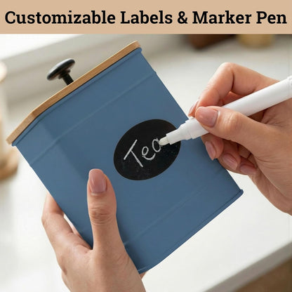 Kitchen Canisters for Countertop Set of 4 with Customizable Chalkboard Labels & Marker Pen - Big Iron Kitchen Canisters with Airtight Lids - Sage Green Canister Set - Flour and Sugar Containers
