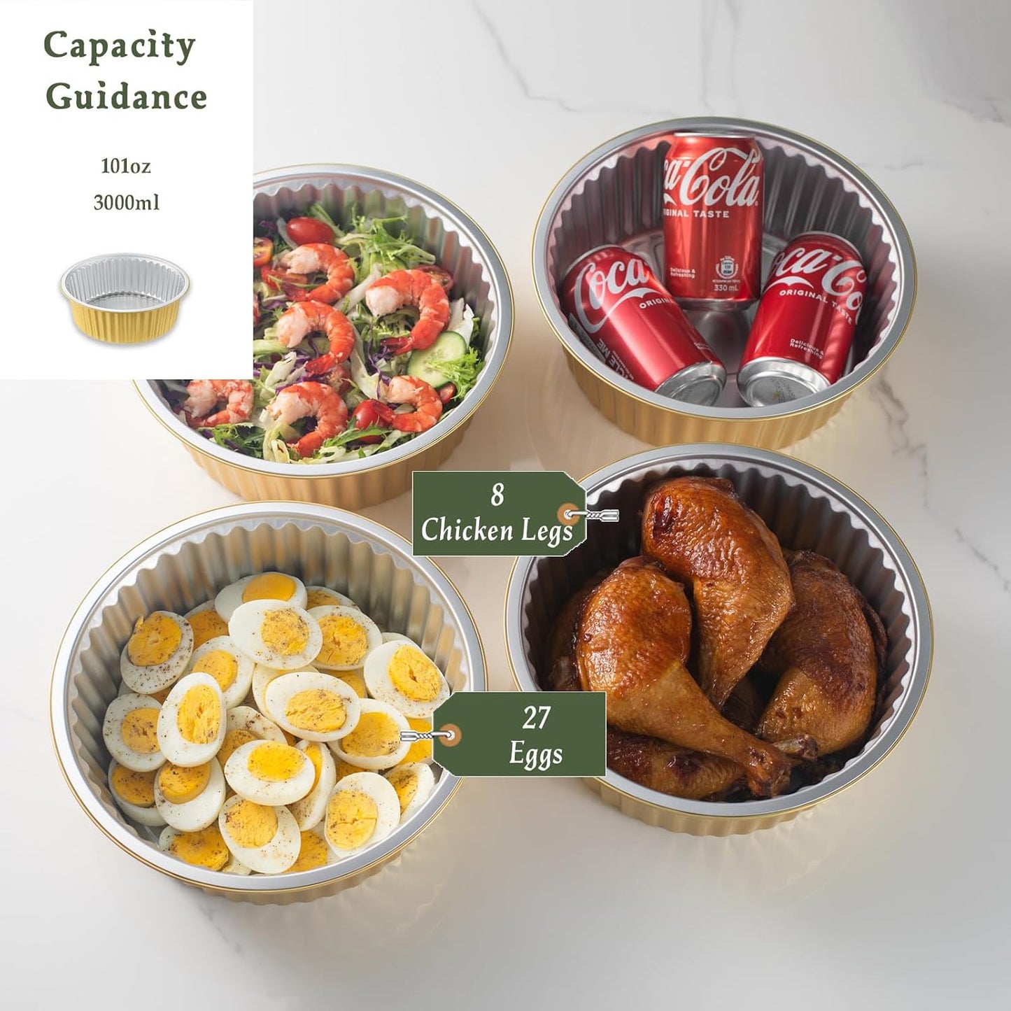 7.7" Round Aluminum Foil Containers with Lids (5 Pack) – Heavy Duty Disposable Takeout Pans for Meal Prep, Pasta, Casserole, Food Storage & Catering, 48oz