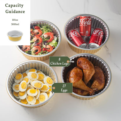 7.7" Round Aluminum Foil Containers with Lids (5 Pack) – Heavy Duty Disposable Takeout Pans for Meal Prep, Pasta, Casserole, Food Storage & Catering, 48oz