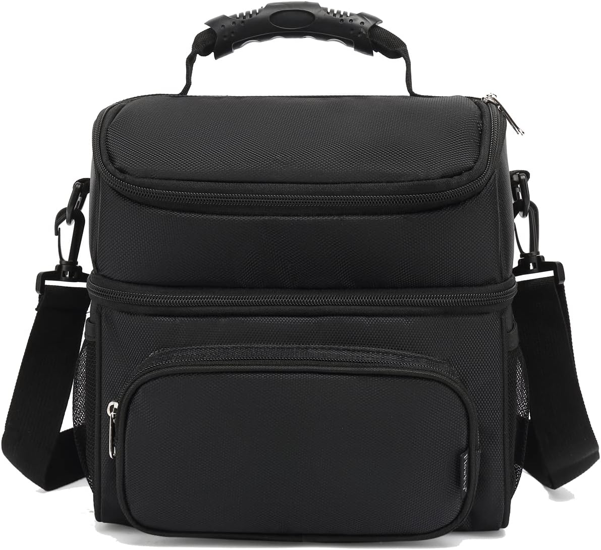 FlowFly Double Layer Cooler Insulated Lunch Bag Adult Lunch Box Large Tote Bag for Men, Women, With Adjustable Strap,Front Pocket and Dual Large Mesh Side Pockets