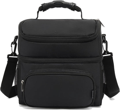 FlowFly Double Layer Cooler Insulated Lunch Bag Adult Lunch Box Large Tote Bag for Men, Women, With Adjustable Strap,Front Pocket and Dual Large Mesh Side Pockets