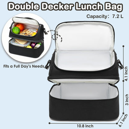 FlowFly Kids Double Decker Cooler Insulated Lunch Bag Large Tote for Boys, Girls, Men, Women, With Adjustable Strap, Unicorn