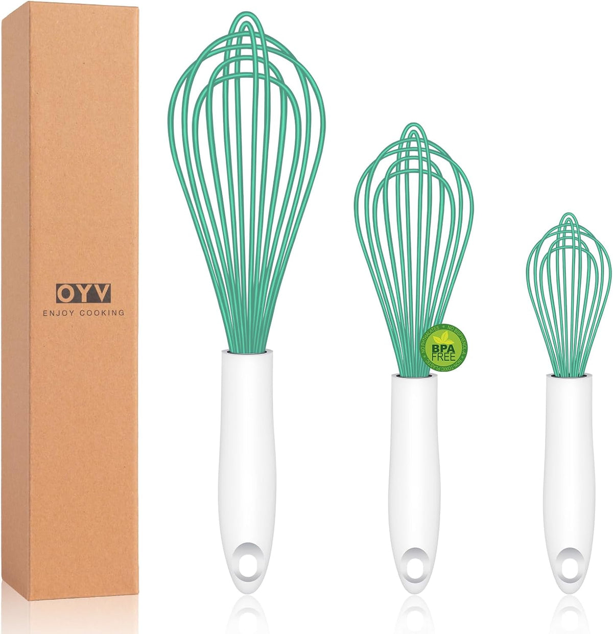 OYV Dishwasher Safe Silicone Whisk, Sealed Waterproof Design Set of 3, Professional Kitchen Whisks for Cooking Non-Scratch, Silicone & Stainless Steel Whisk, Heat Resistant Balloon Egg Beater, Black