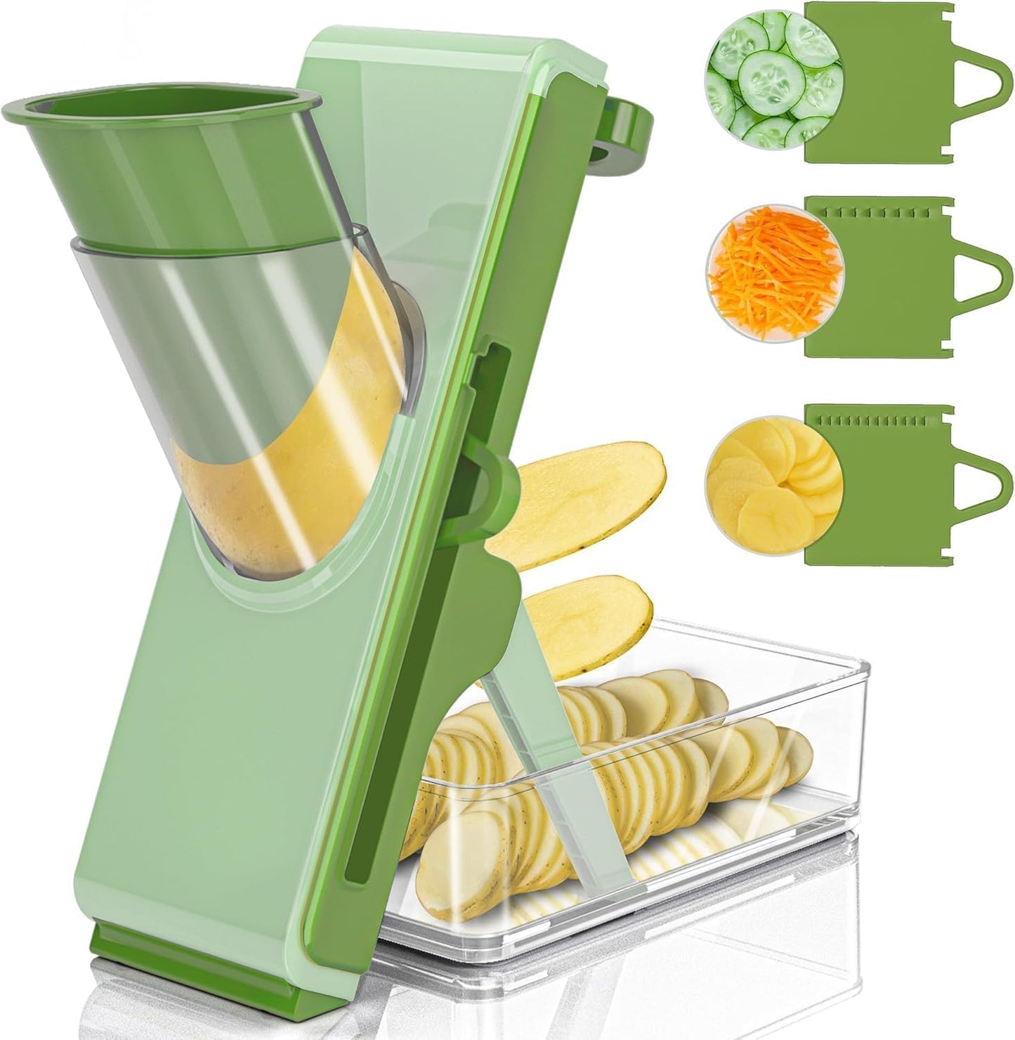 Eletronova Safe Mandoline Slicer for Kitchen, Vegetable Slicer with Container, French Fry Cutter, All in 1 Julienne Slicer for Potato, Thickness Adjustable, Detachable Blade (Gray)