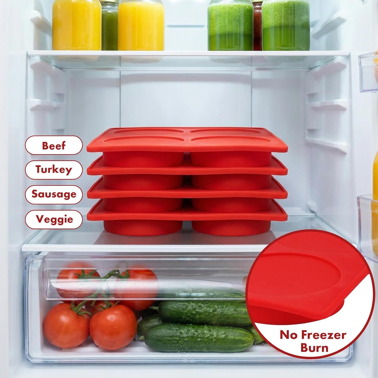 Silicone Burger Patty Maker & Freezer Tray, Grilling Cookware 4-Cavity Mold with Airtight Lid, Make 4 Perfect 4.7-Inch Patties at Once for Easy BBQ Prep & Freezer Storage