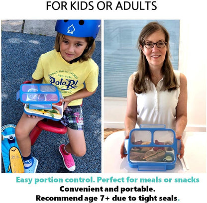 Bento Lunch Box Kids & Adults, Lunch and Snack Containers for Boys & Girls with 3 Compartments - School, Work Daycare, Meal Planning Portion Control Container, BPA-Free Boxes, Utensils, Blue 1 pack