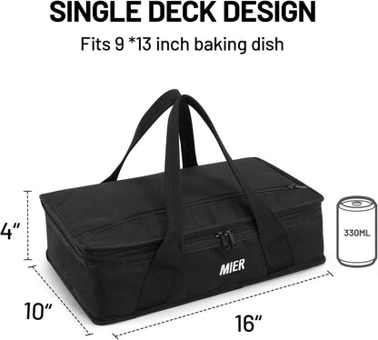 MIER Insulated Casserole Carrier for Hot or Cold Food Thermal Food Carrier Bag for Lasagna Potluck Parties Picnic Cookouts, Fits 9"x13" Baking Dish/Foil Pan, Red