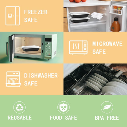 50 Pack 32oz leakproof Meal Prep Containers & Compartment Condiment Containers (Snack Containers) Set, Sturdy Leakproof Food Safe, Reusable Microwave/Freezer/Dishwasher Safe Set For Travel, Takeaway