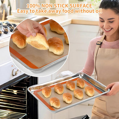 Luckyiren 2 Pack Silicone Baking Mat Set, Nonstick Half Sheet, Orange/Beige